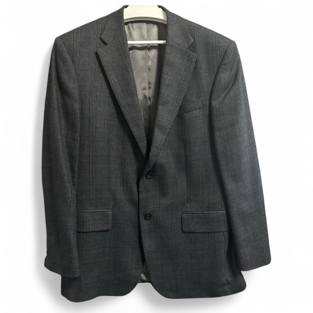 Oscar De La Renta Lambswool Blazer Sz 44L Gray Houndstooth Plaid